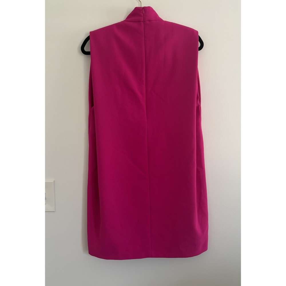 ZARA Shoulder Padded Cape Dress Neon Fuchsia Mock Neck Sleeveless Mini Women's S - Picture 7 of 10